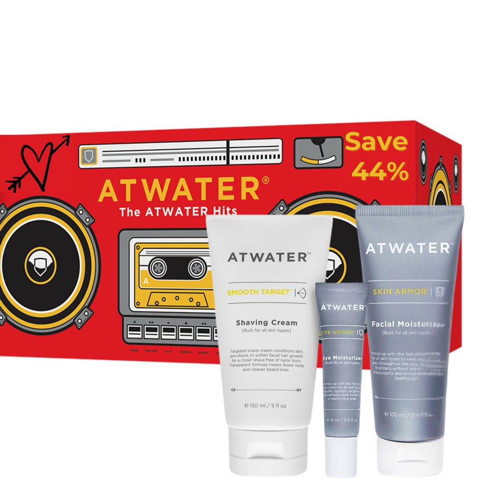 ATWATER Mens Facial Skin Care Kit  Skin Armor Facial Moisturizer, Eye Armor Depuffing Cream & Smooth Target Shave Cream  Antioxidant-Rich, Non-Toxic, Vegan