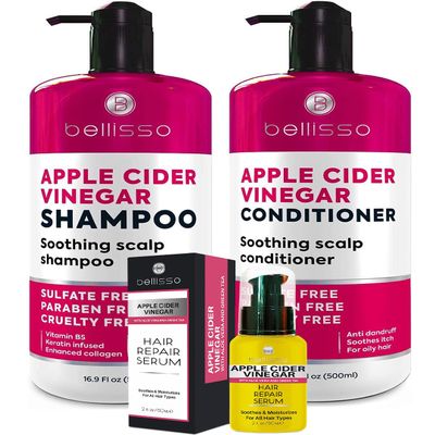 BELLISSO Apple Cider Vinegar Hair Serum Oil and Apple Cider Vinegar Shampoo and Apple Cider Vinegar Conditioner