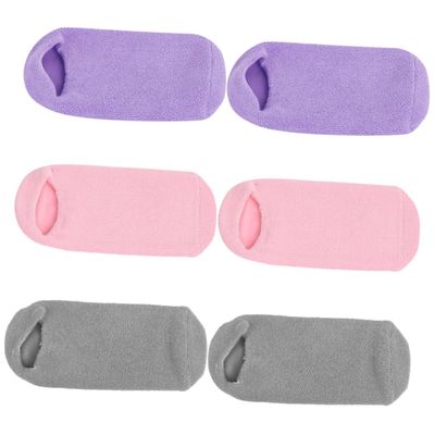 Ipetboom 3pairs Moisturizing Gel Socks for Softening and Repairing Dry Feet of Non-Slip Spa Socks in Gray Pink and Purple for Overnight Skin Care and Foot Treatment