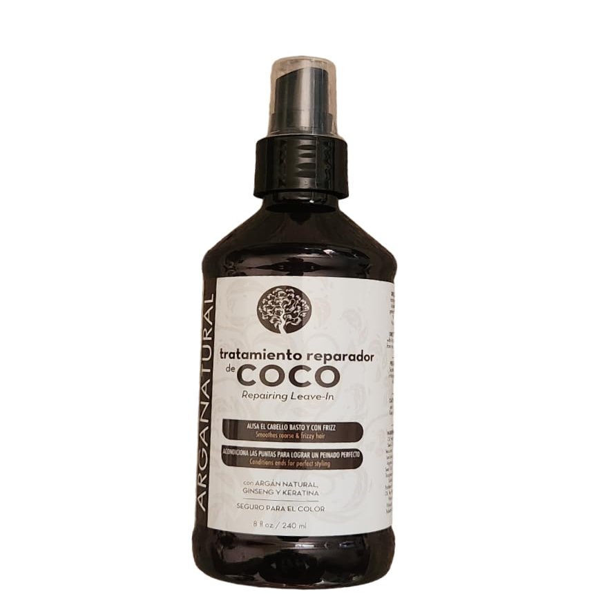 Arganatural De Coco Repairing Leave-in Conditioner | Crafted wtih Ginseng and Keratin for growth, elasticity and strenght | 8 fl oz