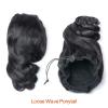 LQGIUSZI Ponytail 12-18" Brazilian Loose Wave Drawstring Ponytail Human Hair Extensions Wave Remy Human Hair 100/150g Clip in Pony Tail Natural Black Ponytails(16inch 100g) view 2
