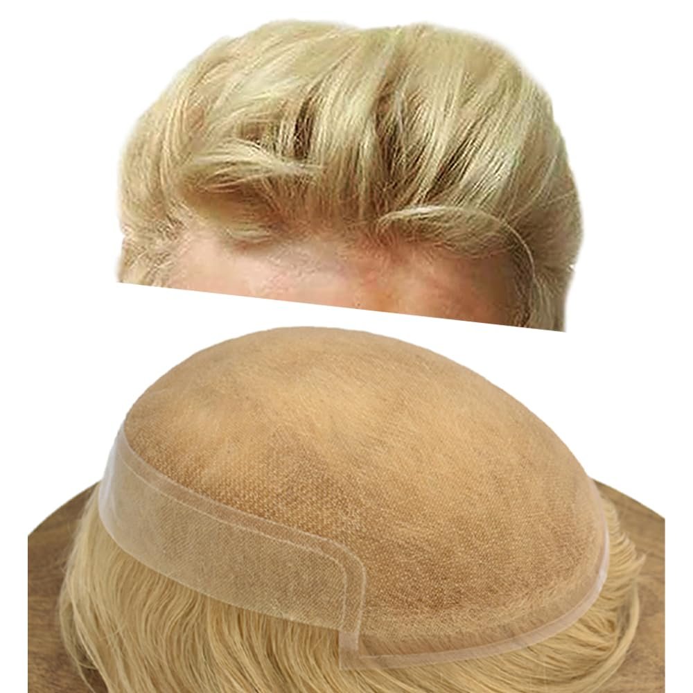 Healthlif Swiss Lace Hair System For Mens Toupee Human Hair Pieces Hair Replacement For Men Hair System Human Hair Lace Mens Hair Piece6x9-100% light to Medium density#22R Light Blonde