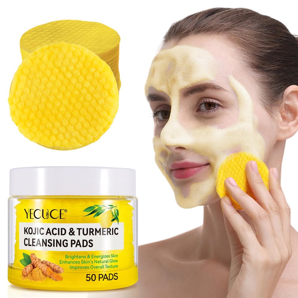 Kojic Acid & Turmeric Cleansing Pads, 50PCS Face Pads with Vitamin B5, C, Balance Skin Oil & Water for Women