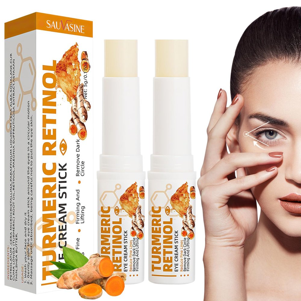 2PCS Turmeric Retinol Eye Stick,Lumibalm for Under Eyes Bags,Eye Balm Stick Wrinkles,Hydrating for Dark Circle,For Puffiness and Bags Reduces Fine Lines