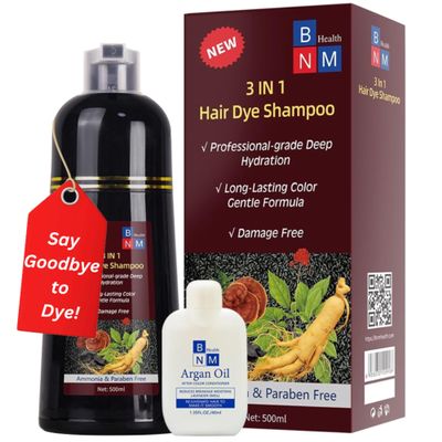 BNM Health Hair Dye Shampoo for Gray Hair  3-in-1 Natural Color, Shampoo & Conditioner  Ammonia-Free, Long-Lasting  500ml  Quick & Easy Coverage for Men & Women (Wine Red)