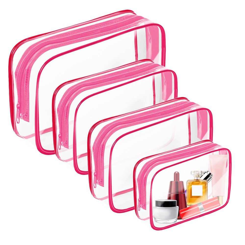 AURUZA Clear Makeup Bag,Portable Travel Toiletry Bags with Zipper, TSA Approved Clear Organizer Bags, PVC Cosmetic Pouch for Airport Airline Compliant