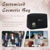 GleefulGem Personalized Travel Makeup Bag for Women: Custom Birth Flower & Name Velvet Zipped Black Cosmetic Bag - Birthday Christmas Friendship Gift for Daughter Sister Bridesmaid Mother view 2