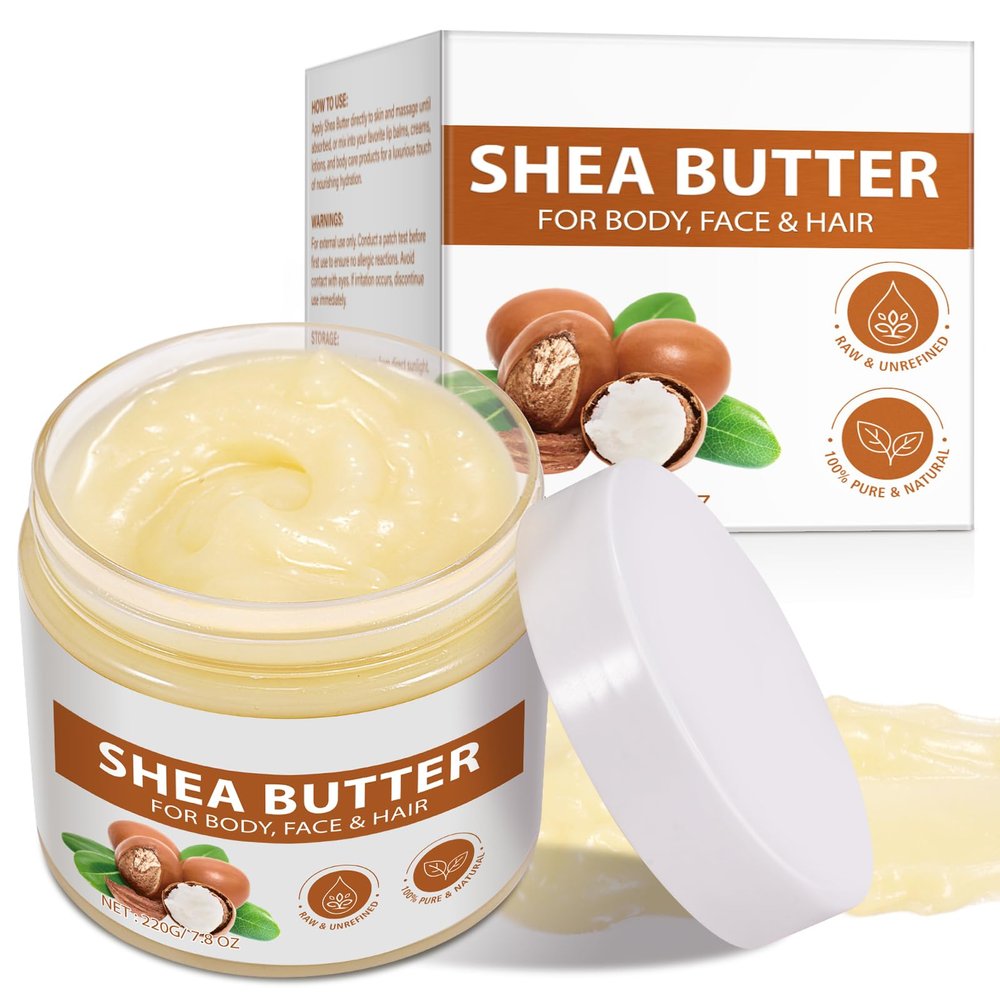 Btefls Pure Organic Shea Butter Raw, Unrefined Body & Face Butter - 100% Natural Vitamin A, E & F - Long-Lasting Hydration for Dry Skin, Hair Care, 7.8 oz