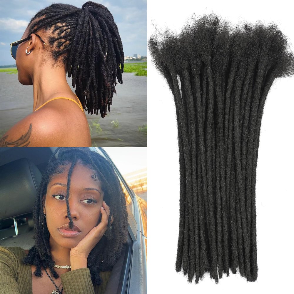 0.2 cm Human Hair Dreadlock Extension 6 Inch 60 Str 100% Full Handmade Human Hair Locs Extension for Man/Woman/Kids Can be Curly and Dyed