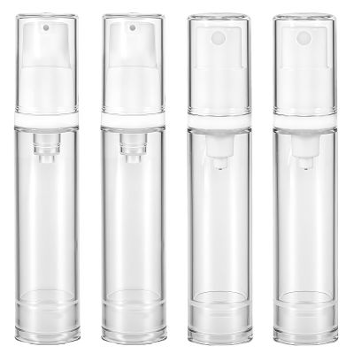 4 Pcs Empty Airless Pump Bottles, Refillable Clear Travel Pump Bottle Lotion Container Vacuum Cosmetic Container Press and Spray Pump Bottle for DIY Foundation Essential Oils Disinfectant Spray (10ml)