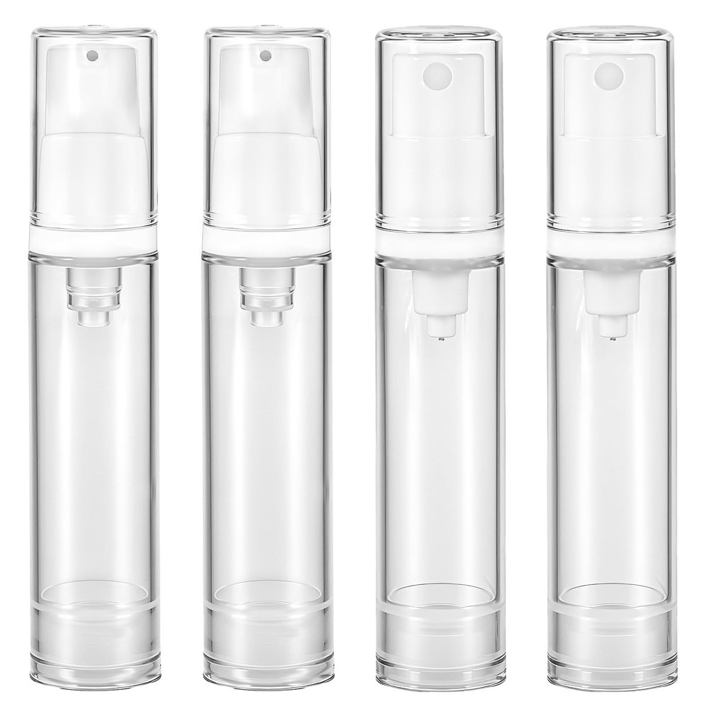4 Pcs Empty Airless Pump Bottles, Refillable Clear Travel Pump Bottle Lotion Container Vacuum Cosmetic Container Press and Spray Pump Bottle for DIY Foundation Essential Oils Disinfectant Spray (10ml)