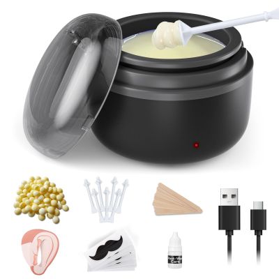 AUZEAL Nose Wax Kit Men, Ear Hair Removal For Men, Ear Hair Waxing Kit with 100 g Wax, 40 Nose Sticks, 20 Times Use, Usb Rapid Heating, Constant Temperature, Painless, Black