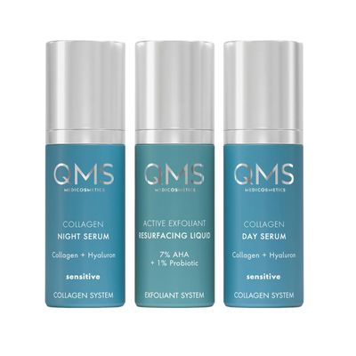 QMS Medicosmetics Day + Night 3-Step Core Routine for Sensitive Skin  Includes Collagen Day Serum, Collagen Night Serum + 7% AHA Exfoliant Resurfacing Liquid  Reduces Signs of Aging