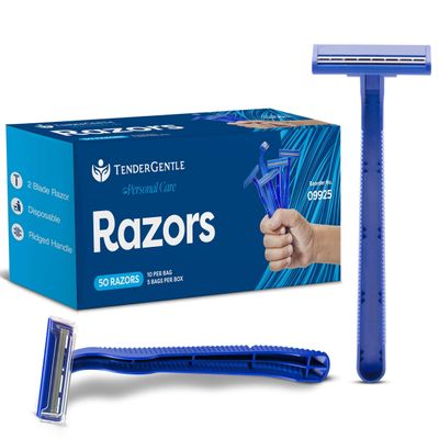 Disposable Razors for Men and Women - Pack of 50 Shavers - 2 Blade Razors, Bulk - for Shaving, Tattoos, Hospitality, and More