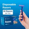 Disposable Razors for Men and Women - Pack of 50 Shavers - 2 Blade Razors, Bulk - for Shaving, Tattoos, Hospitality, and More view 2