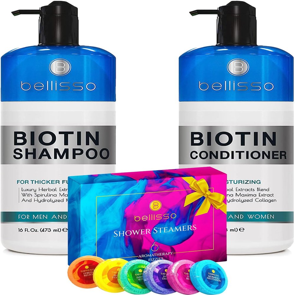 BELLISSO Aromatherapy Shower Steamers Set and Biotin Shampoo and Conditioner Set