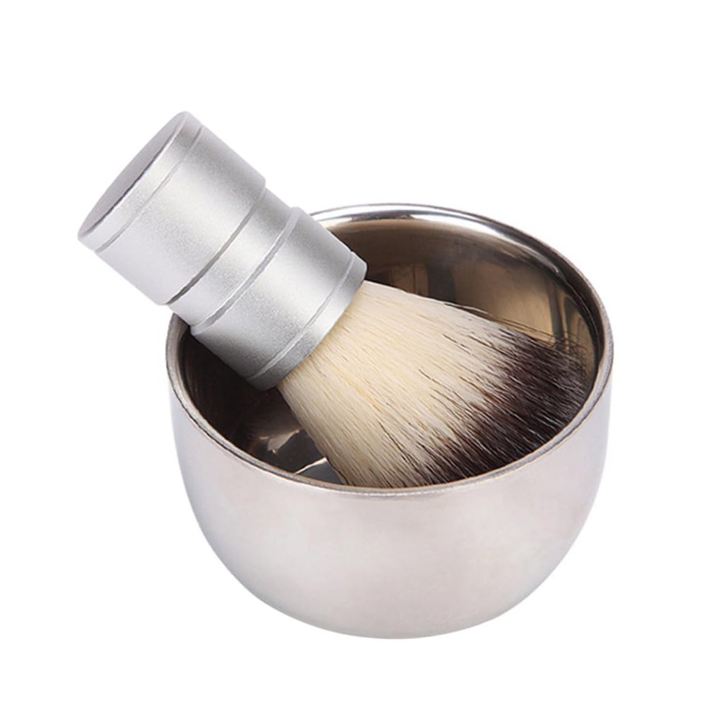 FRCOLOR 2pcs Stainless Steel Beard Brush Metal Bowl Men's Facial Cleaning Beard Brush for Men