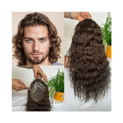 mengli-99 Men's Toupee Human Hair Toupee for Men, 8x10 inch Mono Lace with PU Base Men's Hairpiece 12" Natural Wave European Hair Replacement System 3# Brown Color Wigs Toupee Hair