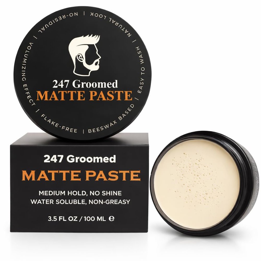 247 Groomed Matte Pomade For Men and Women | All-Day Medium Hold, Low Shine Finish For All Hair Types | Thickening Paste Adds Volume & Texture | Beeswax Based