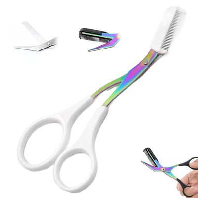 Eyebrow Trimmer Scissor, 2024 New Eyebrow Scissors with Comb Eyebrow Trimmer for Women Men, Non-Slip Eyebrow Cutter Eye Brow Razors Eye Brow Shaper Trimming Scissors Makeup Tool (White)