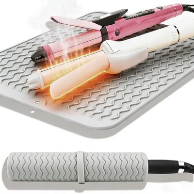 Heat Mat for Curling Iron, Oversize Silicone Resistant Mat for Hair Tools, Hot Pad for Hair Straightener, Flat Irons and Hot Hair Styling Tools Home Kitchen Travel Gym Salon Grey (15.7" x 11.8")