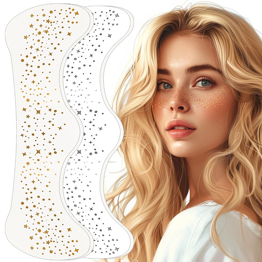 Glitter Freckles Face Tattoo, 2pcs Gold Sparkle Freckle Tattoo and 2pcs Silver Glitter Freckle,Makeup Patches, Face Glitter Speckles