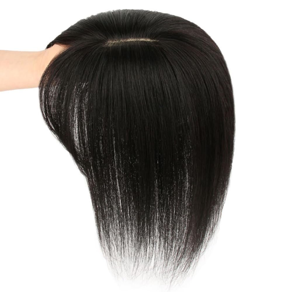 Yanamy Hair Toppers Clip In Toppers Human Hair Straight Hair Hairpiece for Women with Thinning Hair Hair Loss (Natural black,8 * 12 cm 20cm)