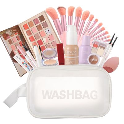 26Pc Full Face Makeup Set Gift Surprise for Women Cosmetic Essential Starter Bundle Include 24 Colors Eyeshadow Palette, Lipstick,13-NI-1 glamour-brush set. Pack Flawless (Lvory B2, ONE SIZE)