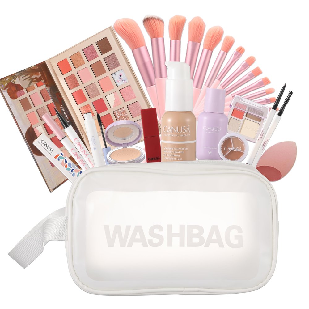 26Pc Full Face Makeup Set Gift Surprise for Women Cosmetic Essential Starter Bundle Include 24 Colors Eyeshadow Palette, Lipstick,13-NI-1 glamour-brush set. Pack Flawless (Lvory B2, ONE SIZE)