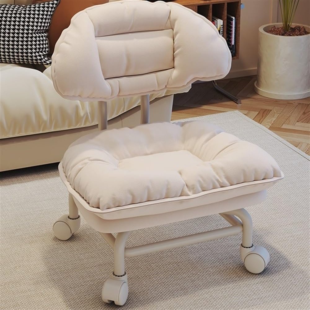 SHGCLKD Creative Makeup Stool, Swivel Stool with Backrest, Entry Movable Shoe Stool, Suitable for Bedroom, Living Room, Office, Entry(White)
