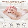 Ufgin 100% Mulberry Silk Bonnet for Sleeping Women Double Layer Silk Hair Bonnet Natural Silk Sleep Cap with Elastic Reversible Hair Wrap (Pink+Beige) view 4