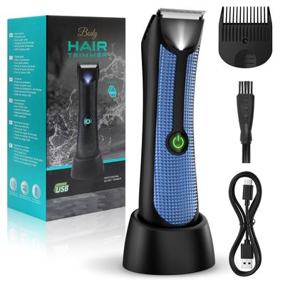Ball Trimmer Shaver, Waterproof Electric Body Hair Trimmer for Men Women Wet Dry Use, Blue