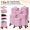 AROUS Rolling Makeup Train Case Large Storage Cosmetic Trolley 5 in 1 Large Capacity Trolley Makeup Travel Case with Key Swivel Wheels Salon Barber Case Traveling Cart Trunk, Pink view 2