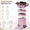 AROUS Rolling Makeup Train Case Large Storage Cosmetic Trolley 5 in 1 Large Capacity Trolley Makeup Travel Case with Key Swivel Wheels Salon Barber Case Traveling Cart Trunk, Pink view 4