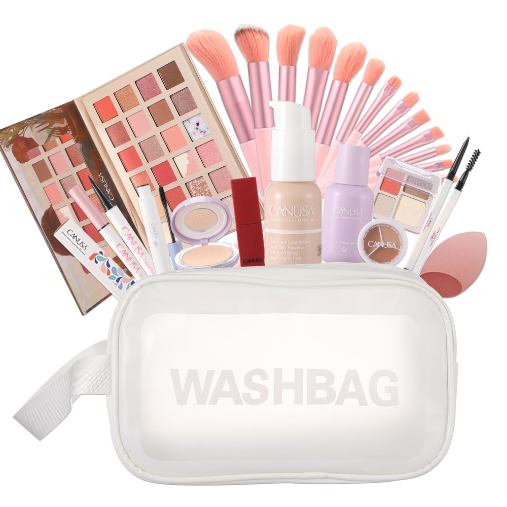26Pc Full Face Makeup Set Gift Surprise for Women Cosmetic Essential Starter Bundle Include 24 Colors Eyeshadow Palette, Lipstick,13-NI-1 glamour-brush set. Pack Flawless (Cream A1, ONE SIZE)