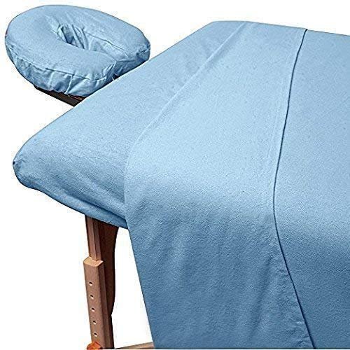 600TC Massage Table Sheet Set-100% Egyptian 3-Piece Massage Sheet Set-Ultra-Light,Premium Facial Bed Cover,Wrinkle Free, Includes Flat Sheet,Fitted Sheet with Face Cradle Cover [ Light Blue Solid ]