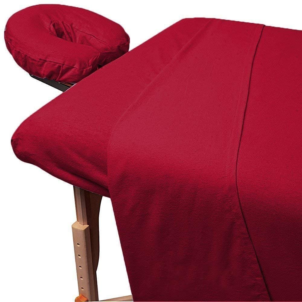 600TC Massage Table Sheet Set-100% Egyptian 3-Piece Massage Sheet Set-Ultra-Light,Premium Facial Bed Cover,Wrinkle Free, Includes Flat Sheet,Fitted Sheet with Face Cradle Cover [ Burgundy Solid ]