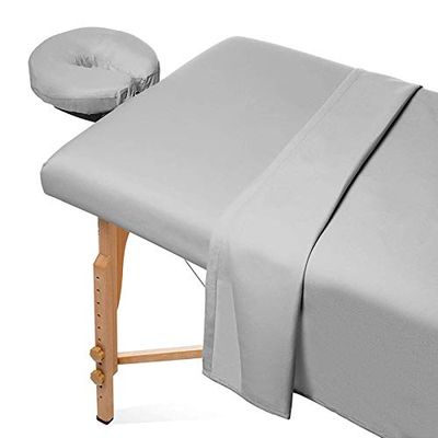 600TC Massage Table Sheet Set-100% Egyptian 3-Piece Massage Sheet Set-Ultra-Light,Premium Facial Bed Cover,Wrinkle Free, Includes Flat Sheet,Fitted Sheet with Face Cradle Cover [ Silver Grey Solid ]