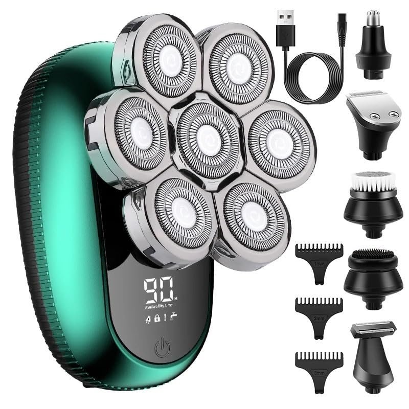 Head Shavers for Bald Men, 6 in 1 Electric Head Shaver for Bald Men 7D Floating Cutter Beard USB Charging Trimmer Clipper Shaving