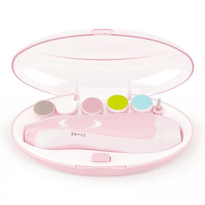 Baby Nail File Clippers Electric: Baby Nail Trimmer Electric Kit Fingernails Toes Care Manicure 6-in-1 Set with LED Light Safe for Newborn Kids and Adult Pink