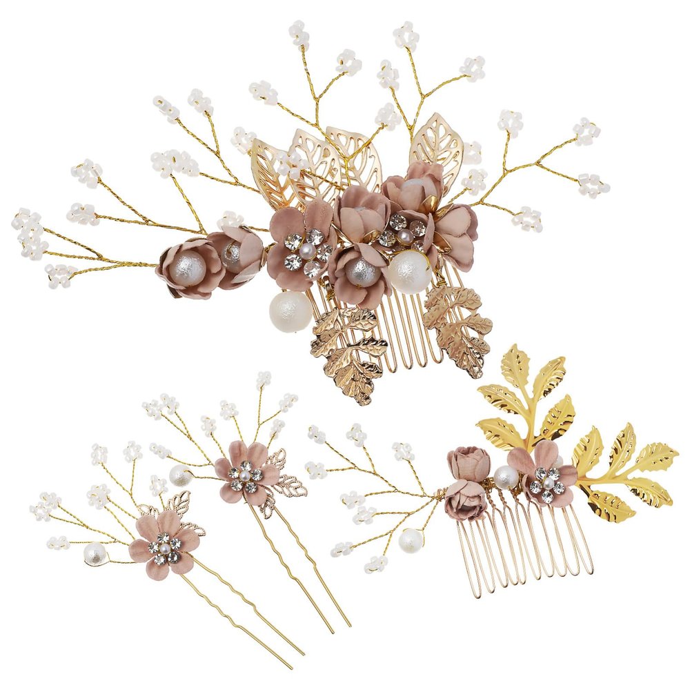 ASAKKURA 1Set Pearl Flower Hair Side Combs with Rhinestones and Alloy Base Decorative Bridal Hairpins for Women Comfortable Slide Bun Holders Elegant Wedding Floral Headwear Accessories