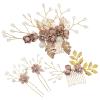 ASAKKURA 1Set Pearl Flower Hair Side Combs with Rhinestones and Alloy Base Decorative Bridal Hairpins for Women Comfortable Slide Bun Holders Elegant Wedding Floral Headwear Accessories view 1
