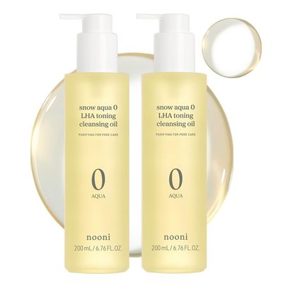 NOONI Korean Cleansing Oil - Snow Aqua 0 LHA Toning Cleansing Oil *2ea | Makeup Blackhead Remover, Pore Control, Glass Skin, Help Control Sebum, Revitalizing, Preppy Stuff, 6.76 Fl Oz x 2