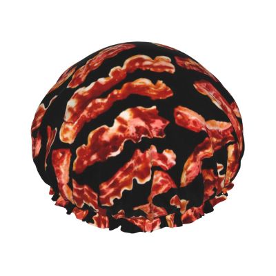 Bacon Pattern print Bath cap Large bath cap Fit for all lengths of hair Protects hair bath cap Reusable