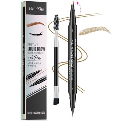 2-Tip Eyebrow Pen, Eyebrow Pencil Dual-Ended Microblading Eyebrow Pen with Micro Fork Tip and Precise Brush-Tip, Natural Hair-Like Brows Waterproof and Long Lasting for All Day (01# Light Brown)