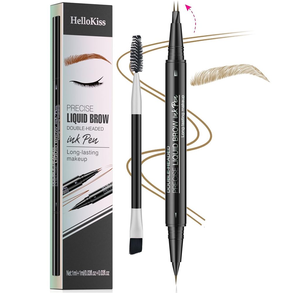 2-Tip Eyebrow Pen, Eyebrow Pencil Dual-Ended Microblading Eyebrow Pen with Micro Fork Tip and Precise Brush-Tip, Natural Hair-Like Brows Waterproof and Long Lasting for All Day (01# Light Brown)