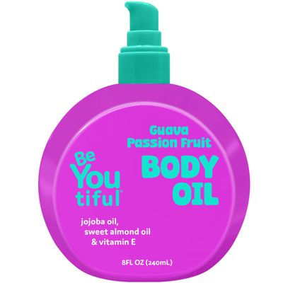 BeYoutiful Moisturizing Body Oil for Kids & Teens, Guava Passion Fruit Glow Oil with Jojoba & Sweet Almond, Hydrating Bath Oil for Soft Skin, 8 oz