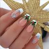 Christmas Press on Nails Medium Square Fake Nails With Snowflake Designs Xmas White French Tip False Nails Full Cover Stick on Nails Acrylic Winter Artificial Nails for Women Glue on Nails 24 Pcs view 1