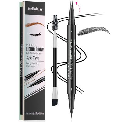 2-Tip Eyebrow Pen, Eyebrow Pencil Dual-Ended Microblading Eyebrow Pen with Micro Fork Tip and Precise Brush-Tip, Natural Hair-Like Brows Waterproof and Long Lasting for All Day (05# Black)