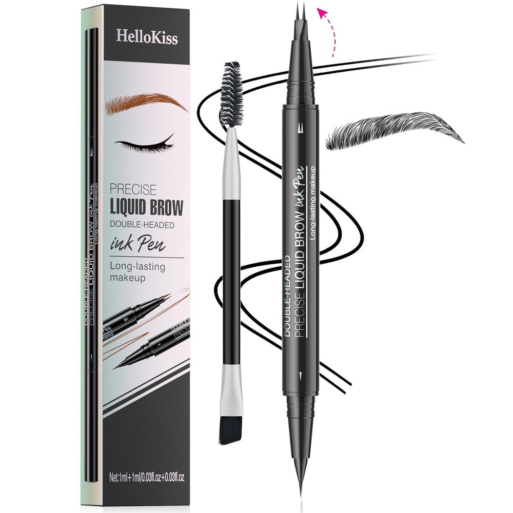2-Tip Eyebrow Pen, Eyebrow Pencil Dual-Ended Microblading Eyebrow Pen with Micro Fork Tip and Precise Brush-Tip, Natural Hair-Like Brows Waterproof and Long Lasting for All Day (05# Black)